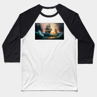 Naval Battle Between Pirate Sailing Ships, Caribbean Seascape #5 Baseball T-Shirt